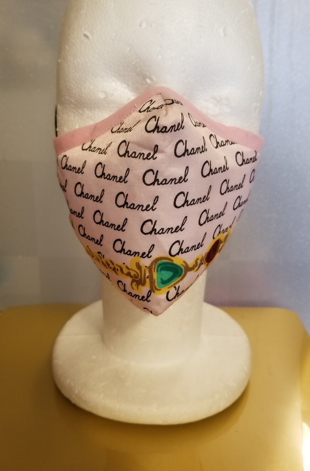 Authentic Chanel Pink Silk w/ Cursive Mask