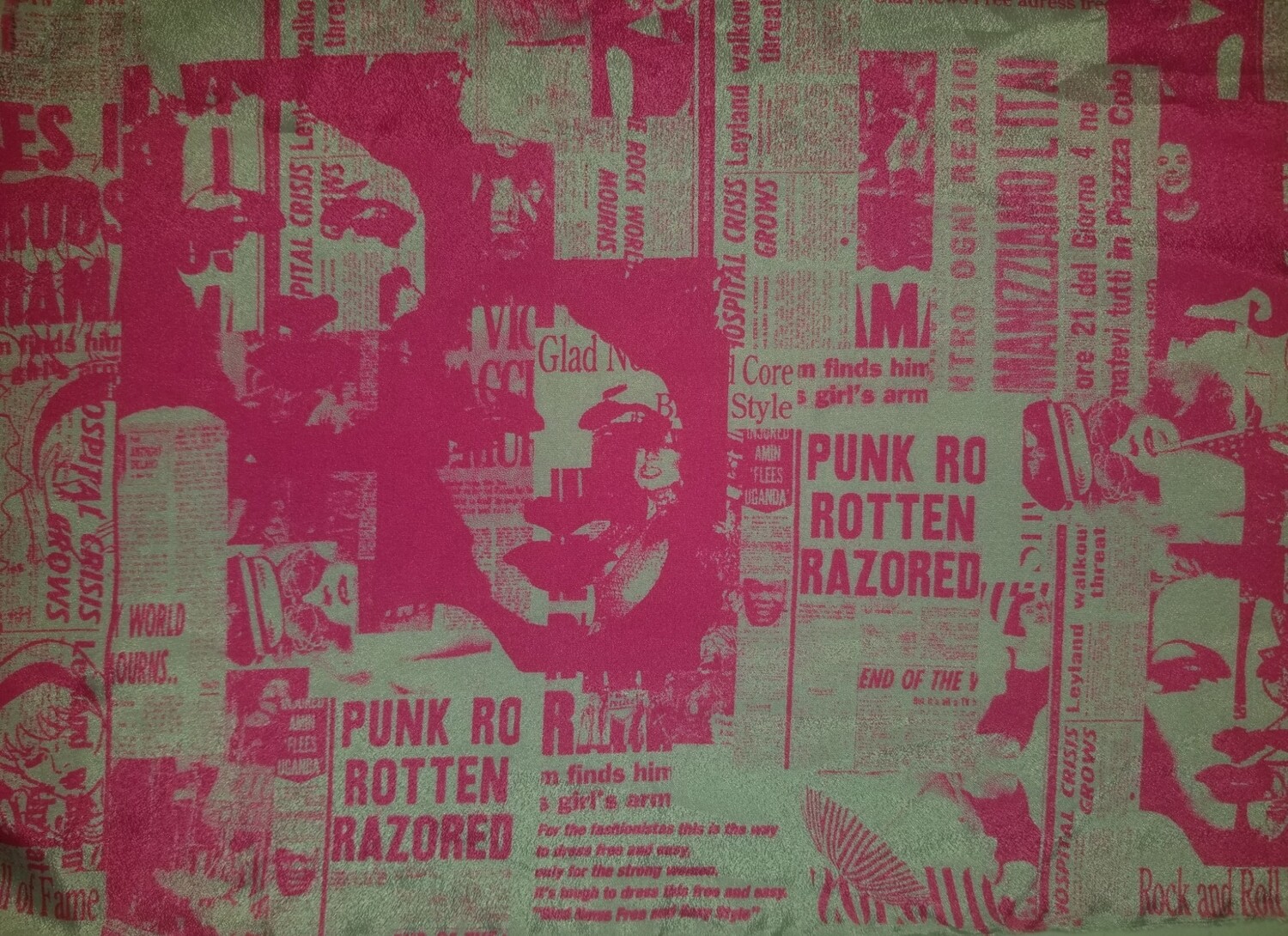 &quot;Punk Rock Headlines&quot; Mask, Crépe de Chine/ Pink on Grey