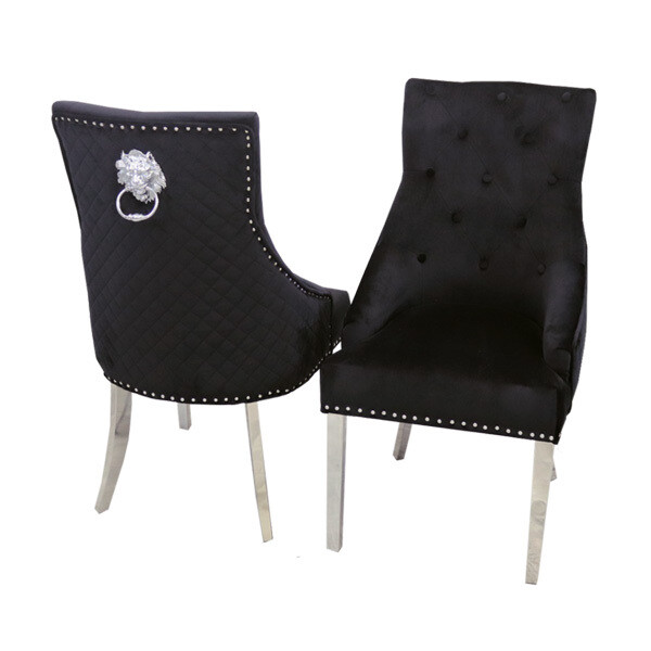 Bentley Chair (Lion Knocker, Quilted Dark Grey)