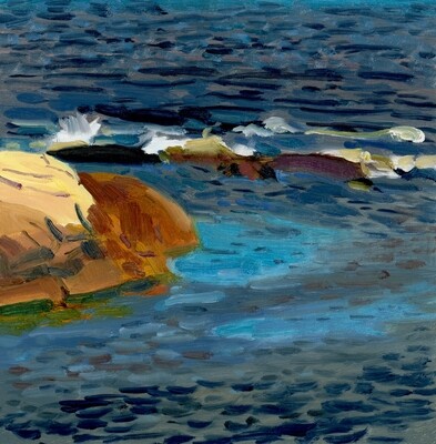 John Schmidtberger Waves Over Rocks, Milbridge, Maine oil on linen panel 10"x10"