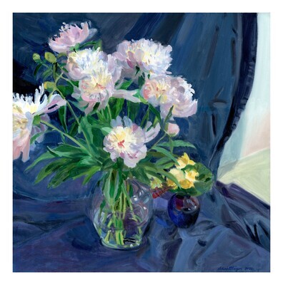 Begonias and Peonies in a Clear Vase  oil on canvas  20"x20"