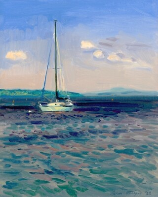White Sailboat in Strong Wind   oil on linen panel 14"x11"
