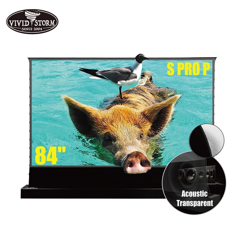 Vividstorm S Pro 84" Electric Tab-Tensioned Floor Screen (Black)