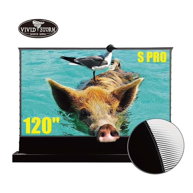 Vividstorm S Pro 120" Electric Tab-Tensioned Floor Screen (Black)