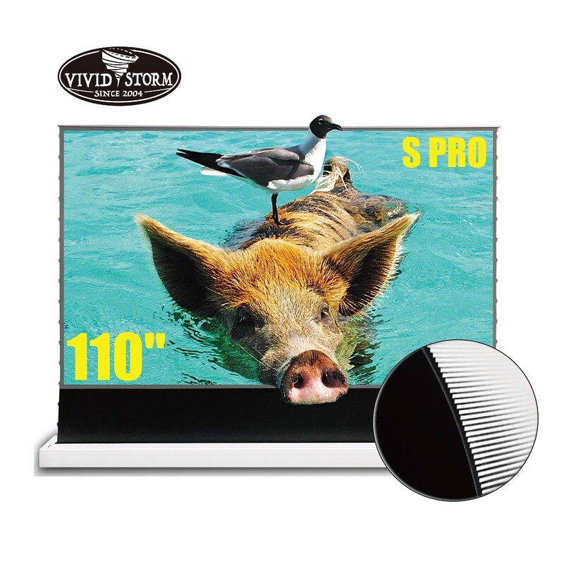 Vividstorm S Pro 110" Electric Tab-Tensioned Floor Screen (White)