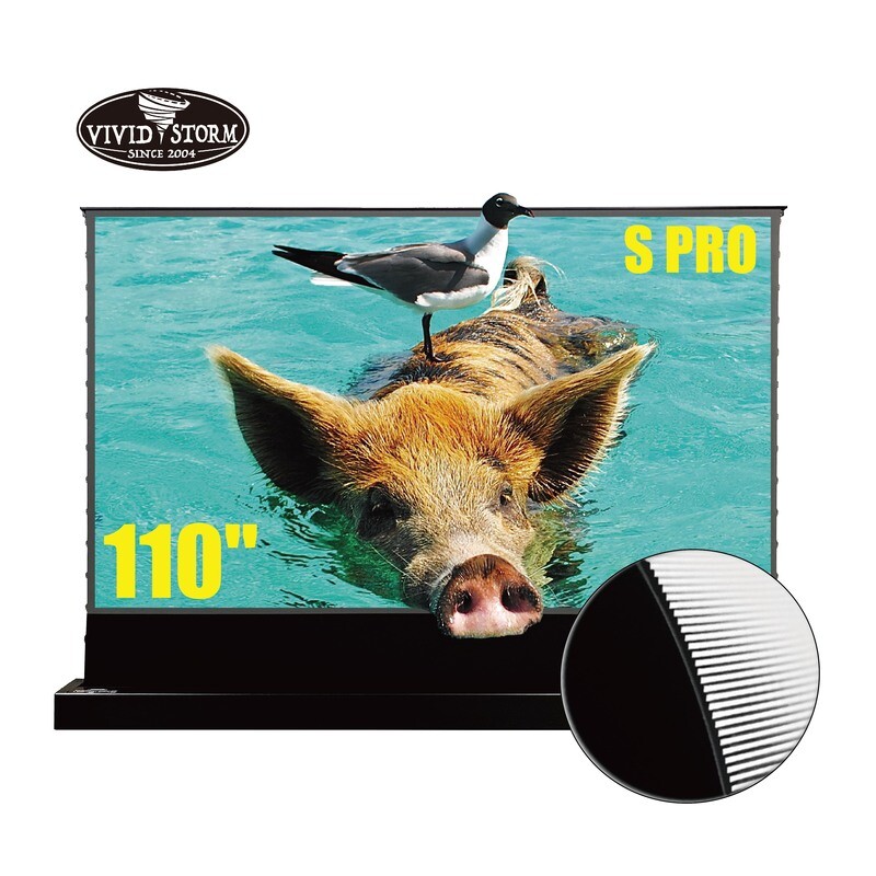 Vividstorm S Pro 110" Electric Tab-Tensioned Floor Screen (Black)