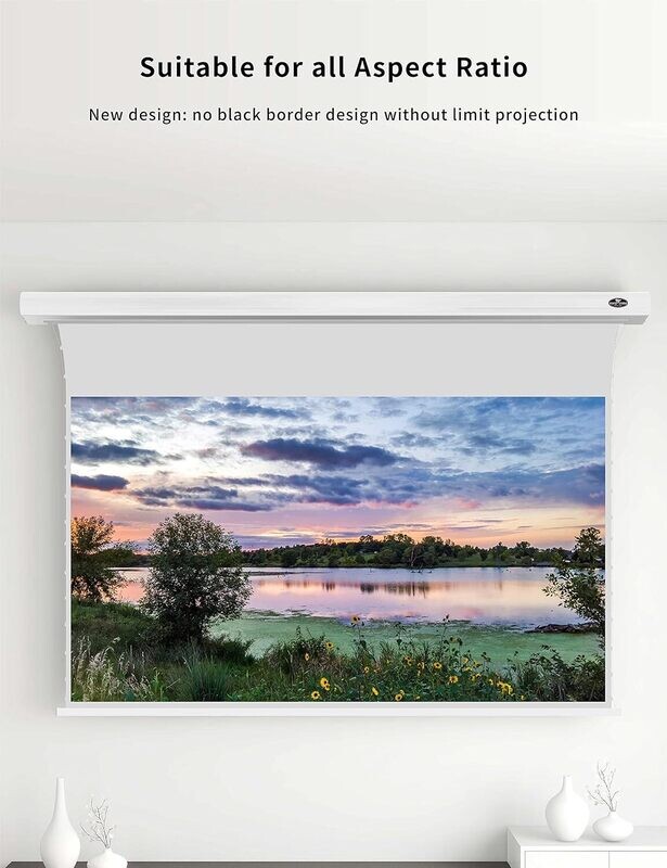 Vividstorm 100" White Cinema Perforated Slimline Motorzed Tension Drop Down Screen (All White)