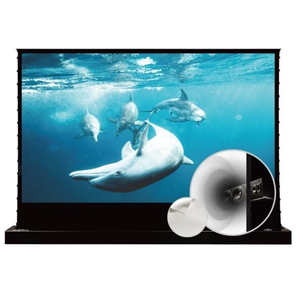 Vividstorm 110" S White Perforated Motorized Tension Floor Rising Projector Screen (Black Case)
