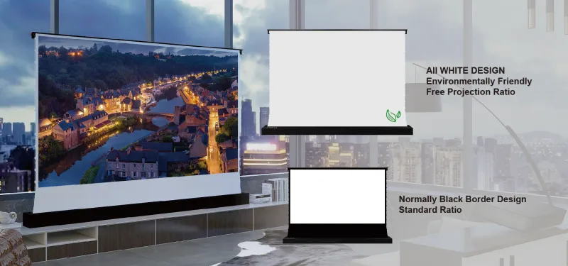 Vividstorm 92" S White Electric Tension Floor Screen -All White Design