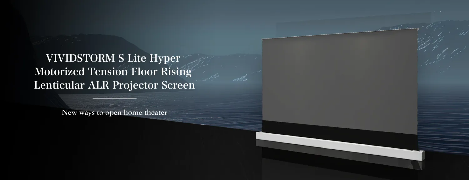 VIVIDSTORM 130 inch S Lite Hyper Motorized Tension Floor Rising Lenticular ALR Projector Screen- Acoustically Transparent - Black Case VIVIDSTORM 130 inch S Lite Hyper Motorized Tension Floor Rising Lenticular ALR Projector Screen- Acoustically Transparent - Black Case
