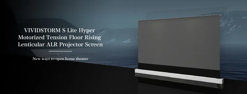 VIVIDSTORM 120 inch S Lite P Hyper Motorized Tension Floor Rising Lenticular ALR Projector Screen- Acoustically Transparent - Black Case