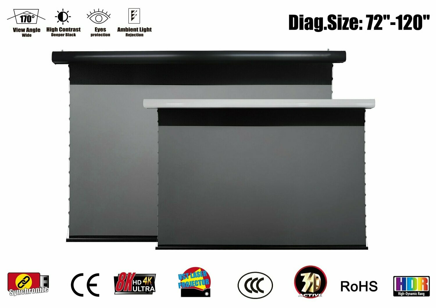 Vividstorm Pro 100" Electric Slimline Tab-Tensioned Drop Down Screen(White)