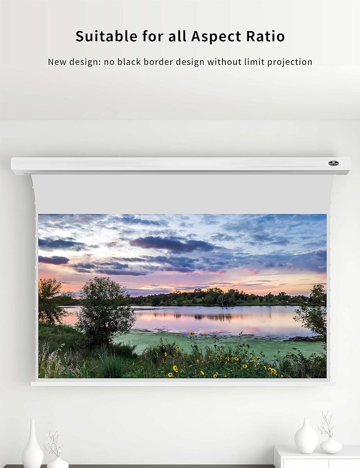 Vividstorm 100" White Cinema Perforated Slimline Motorzed Tension Drop Down Screen (White Case)