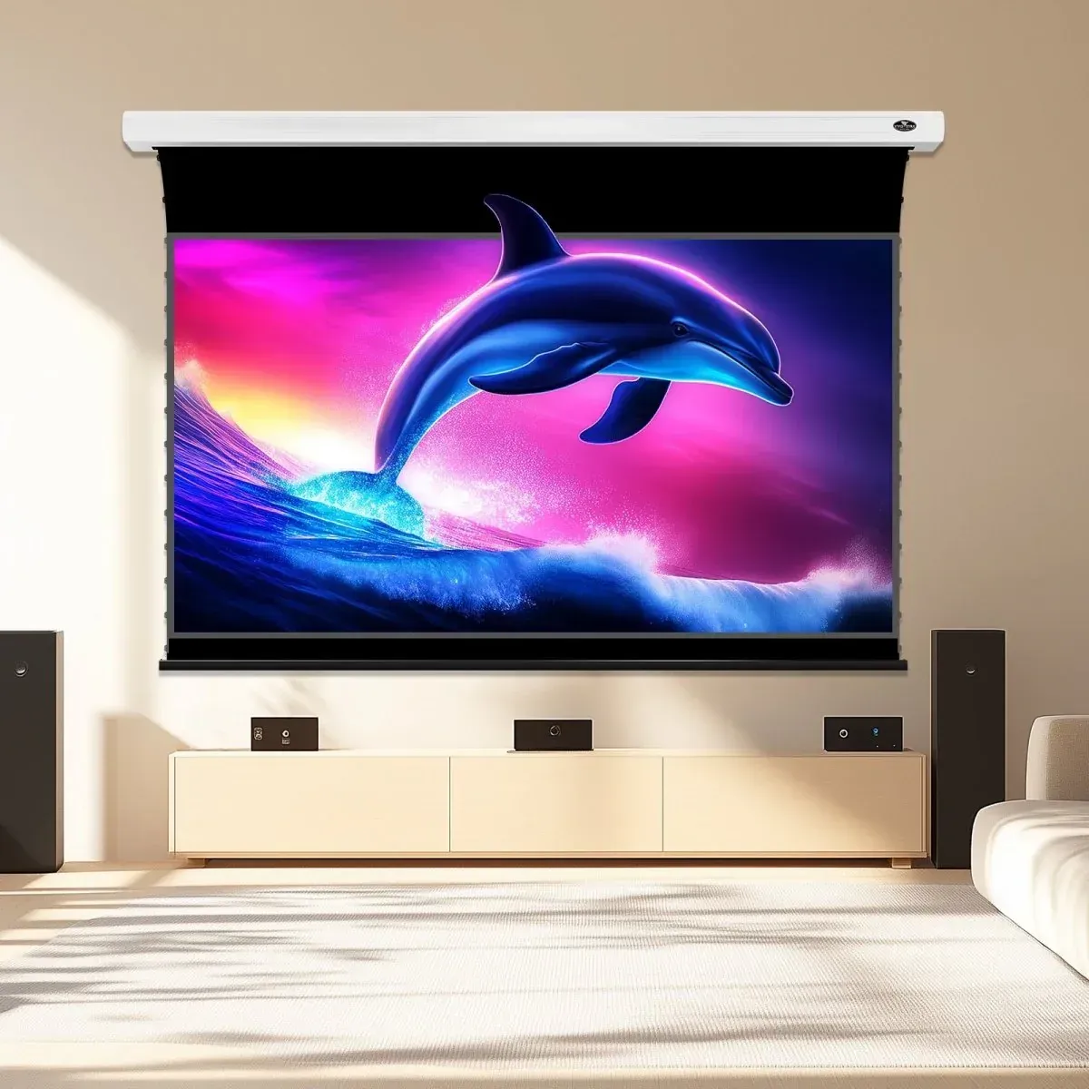 VIVIDSTORM Fusion ALR Slimline Motorized Tension Enhanced Long Throw ALR Projector screen VIVIDSTORM Fusion ALR Slimline Motorized Tension Enhanced Long Throw ALR Projector screen
