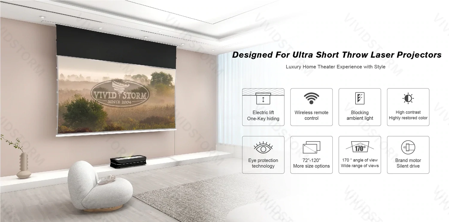 Vividstorm Phantom 110 Vividstorm Phantom 110" Recessed In-Ceiling Motorized UST ALR Screen (White)