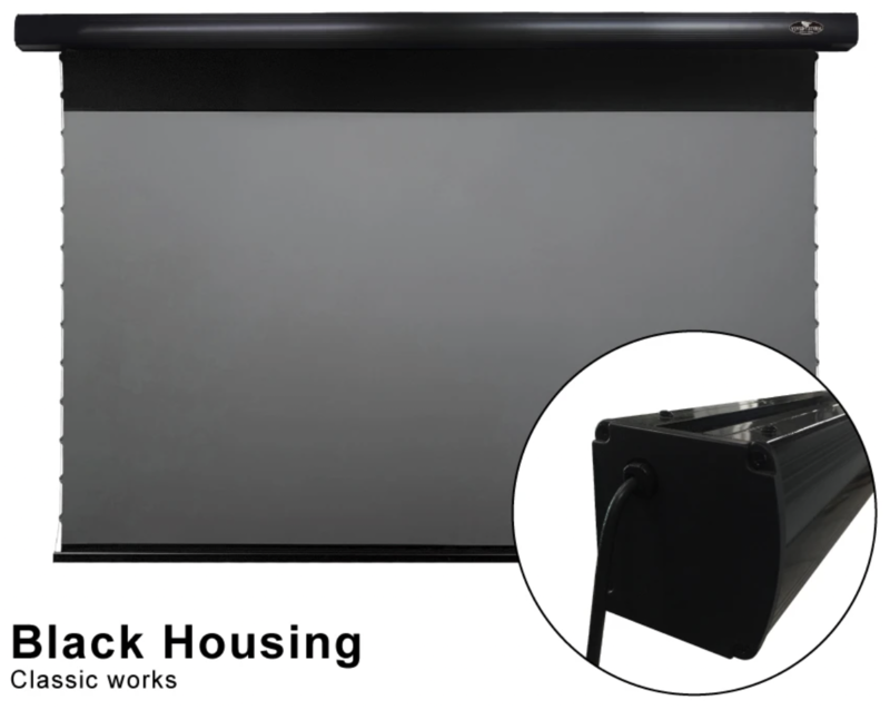 ​Vividstorm Pro A 84" Electric Slimline​ Tab-Tensioned Drop Down Screen (Black)