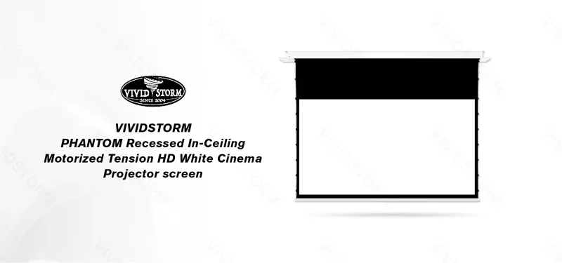 Vividstorm Phantom 100" Recessed In-Ceiling Motorized Tension White Cinema Projector Screen (White Case)