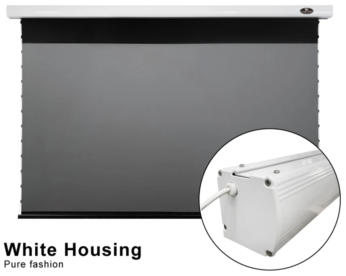 Vividstorm Pro A 110 Vividstorm Pro A 110" Electric Slimline Tab-Tensioned Drop Down Screen (White) + Hisense PX3-Pro 4K UST Projector