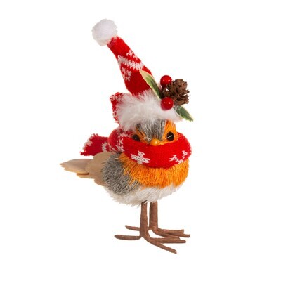 Festive Robin Brush Animal Standing Decoration