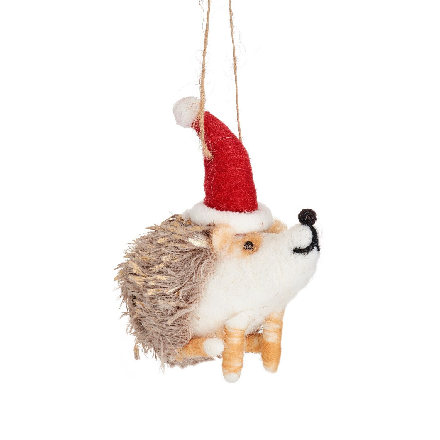 Hedgehog in Santa Hat Felt Hanging Decoration
