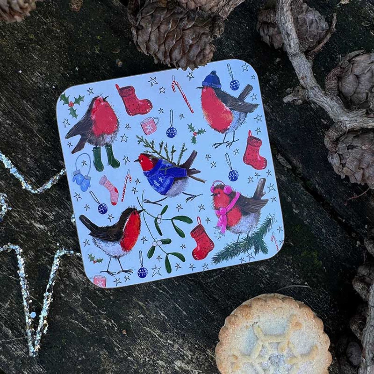 Alex Clark Festive Robins Christmas Coaster