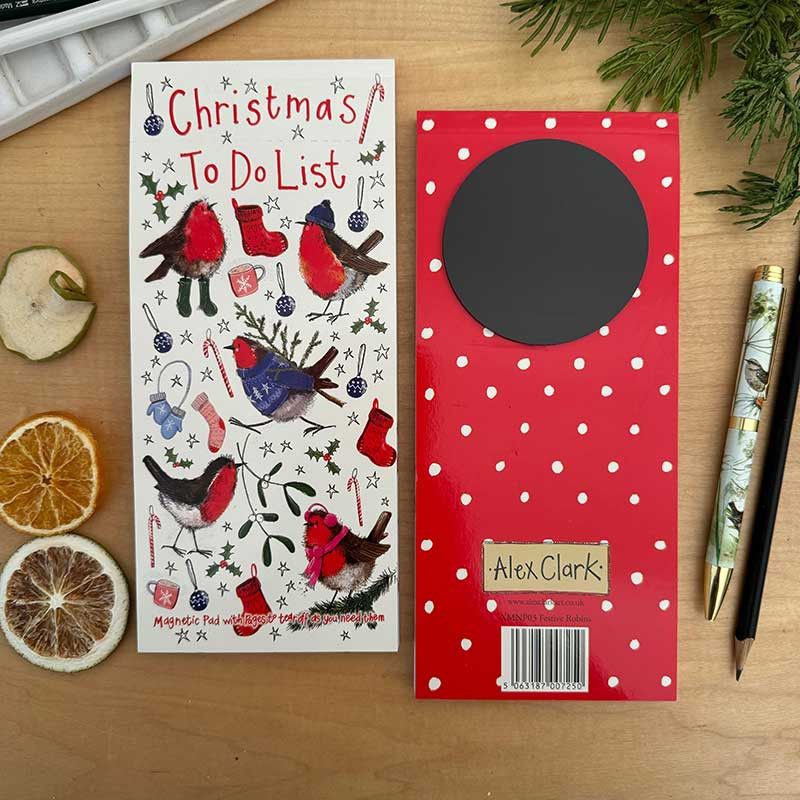 Alex Clark Festive Robins Christmas Magnetic To Do List