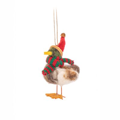 Duck with Santa Hat &amp; Scarf Felt Decoration