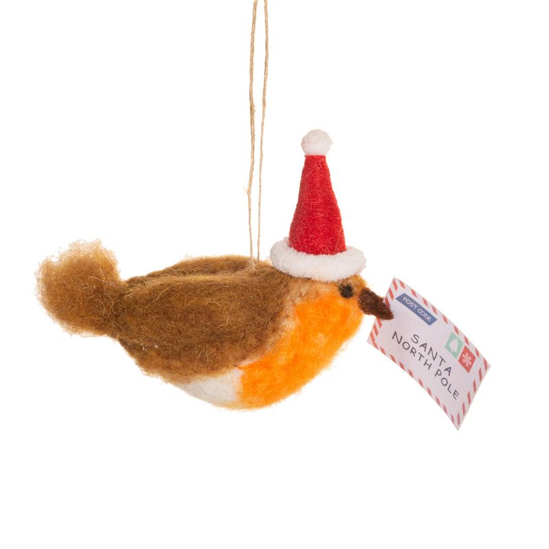 Robin with Letter to Santa Felt Hanging Decoration