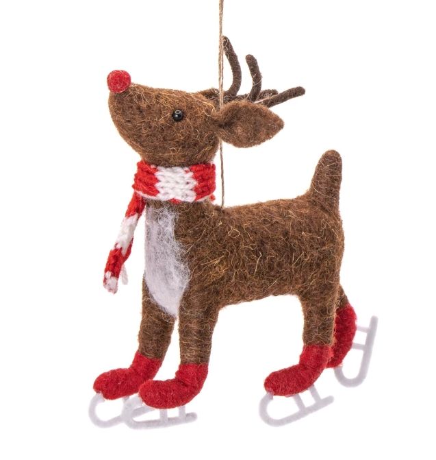 Skating Rudolph Felt Decoration