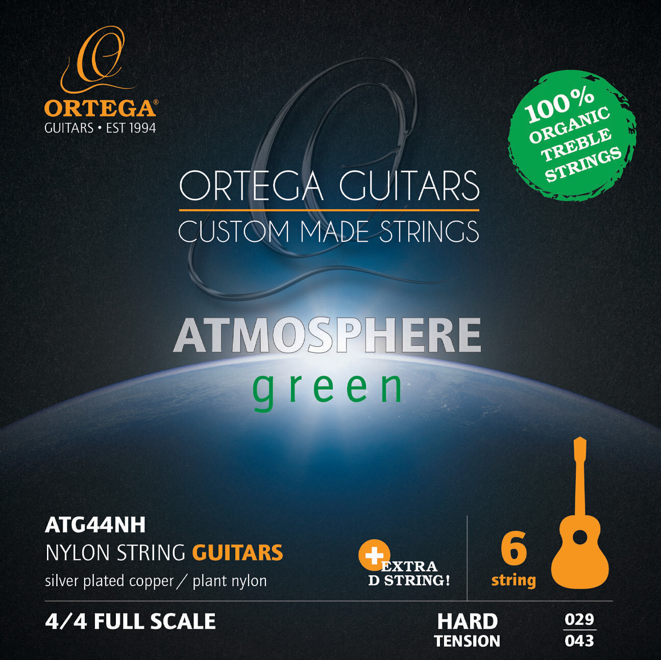 Ortega ATG44NH Atmosphere Green Series Guitar Strings Organic Nylon