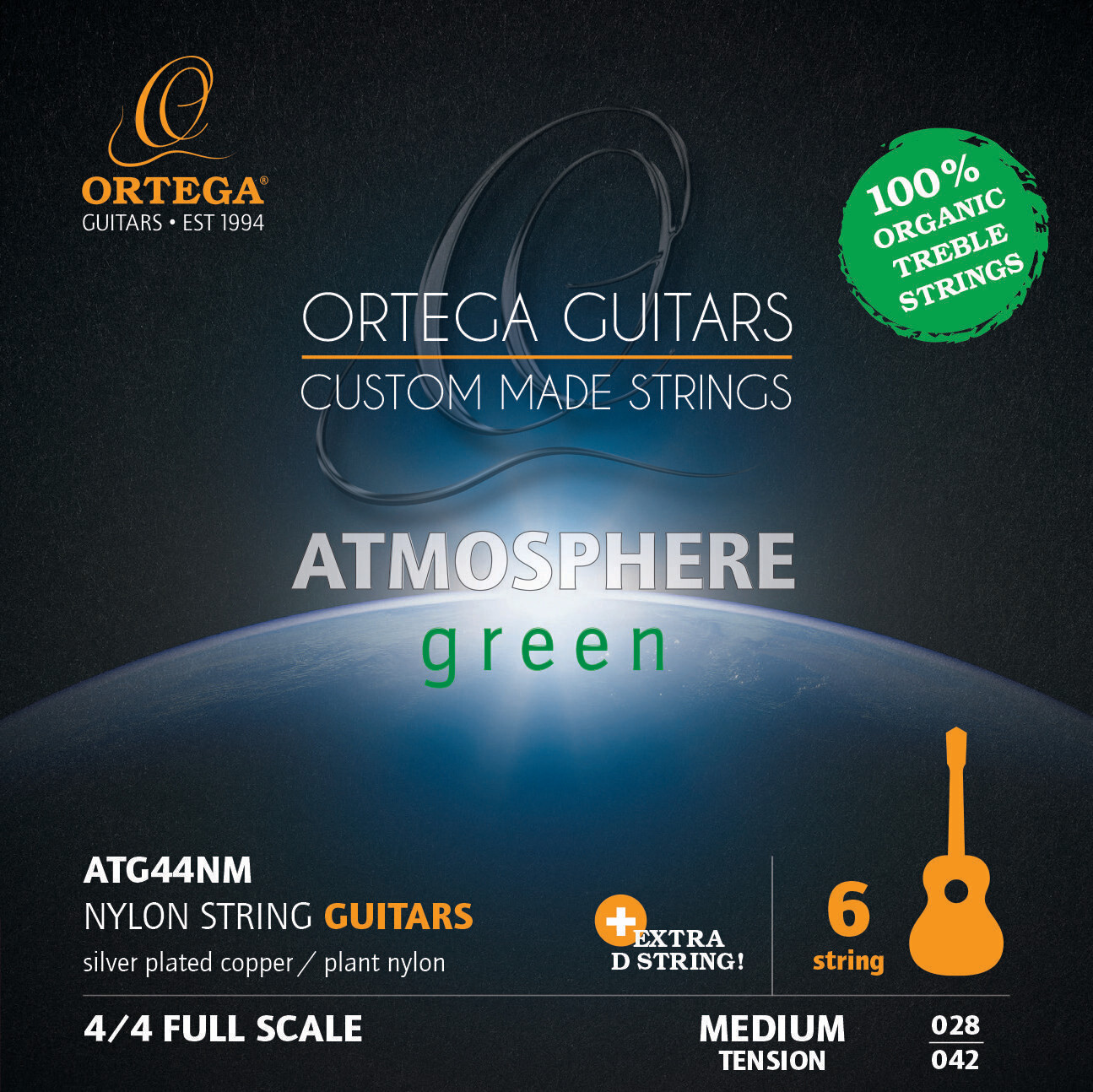 Ortega ATG44NM Atmosphere Green Series Guitar Strings Organic Nylon