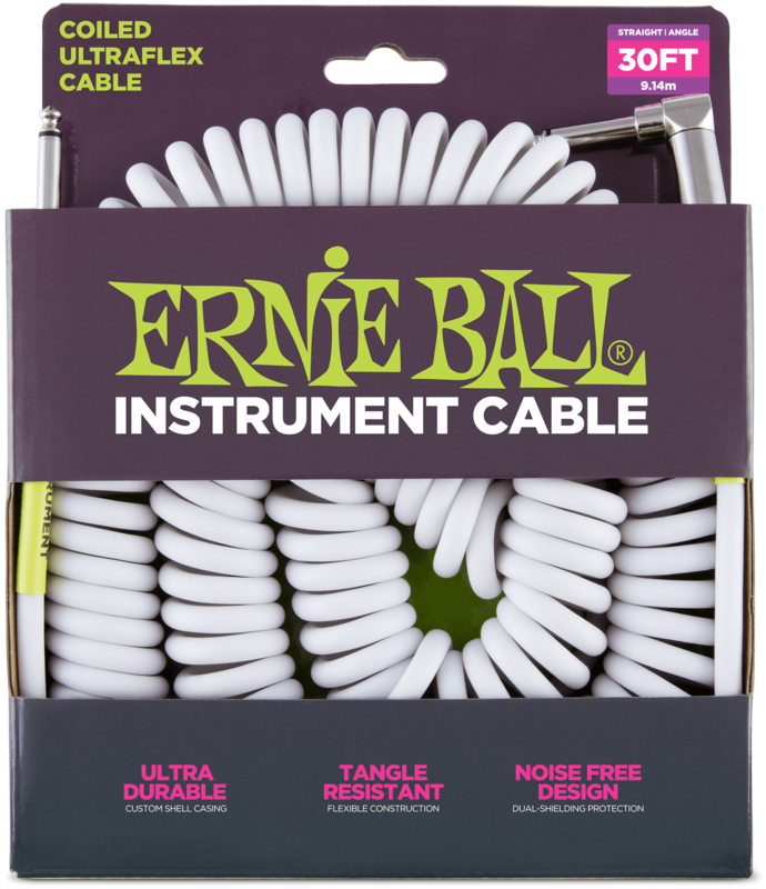 Ernie Ball EB6045 Ultraflex Coiled 30' Instrument Cable White Ernie Ball EB6045 Ultraflex Coiled 30' Instrument Cable White