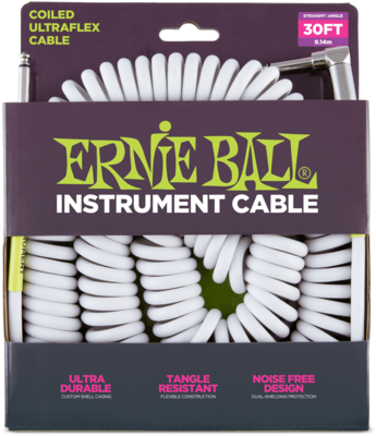 Ernie Ball EB6045 Ultraflex Coiled 30' Instrument Cable White