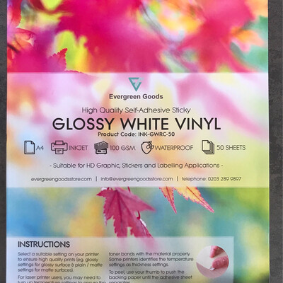 A4 Premium Waterproof Inkjet Glossy White Vinyl Labels
