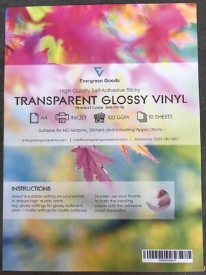 A4 Inkjet Glossy Transparent Vinyl Labels