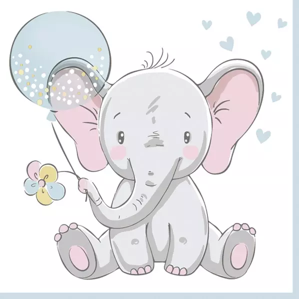 Baby Elephant with Blue Balloon