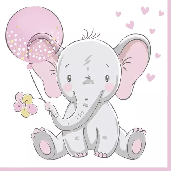 Baby Elephant with Pink Balloon