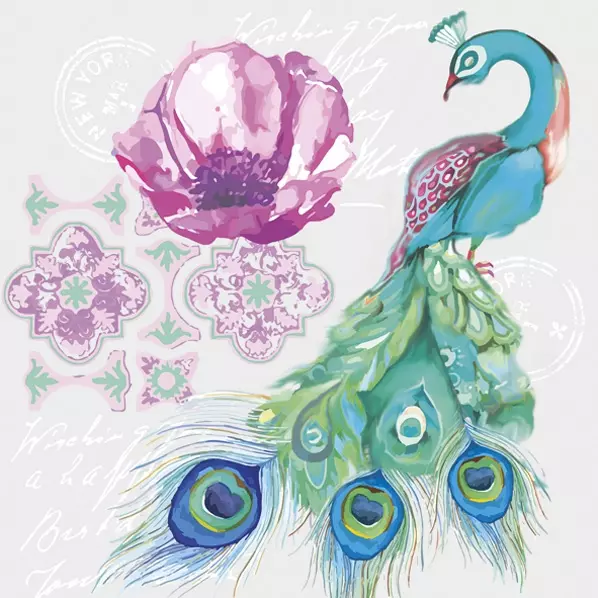 Watercolour Collage with Peacock