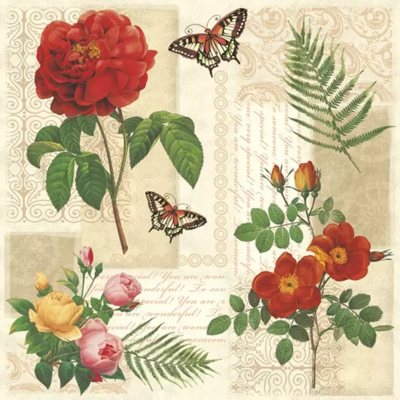 Flowers and Butterflies on Vintage Background