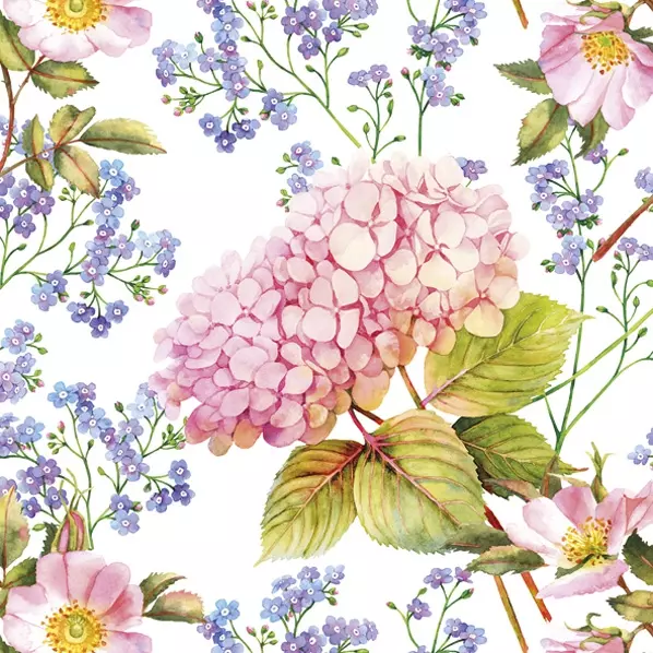 Pink Hydrangea and Forget-me-not Flowers