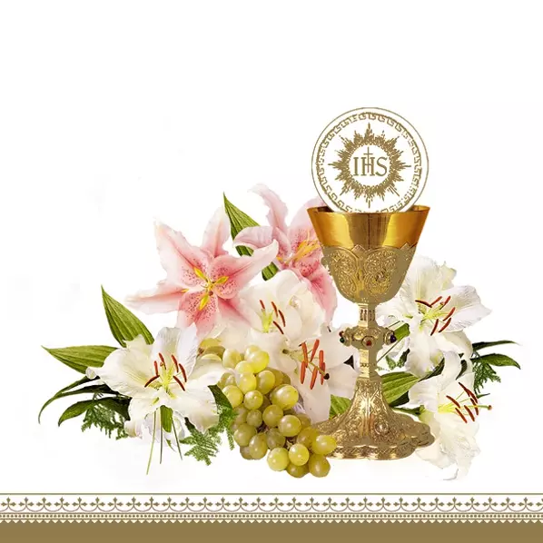 chalice with lillies and grapes