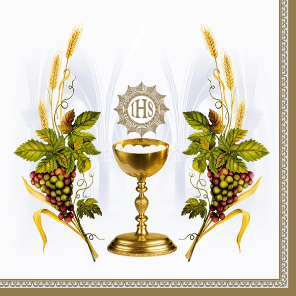 chalice with grapes and wheat blue
