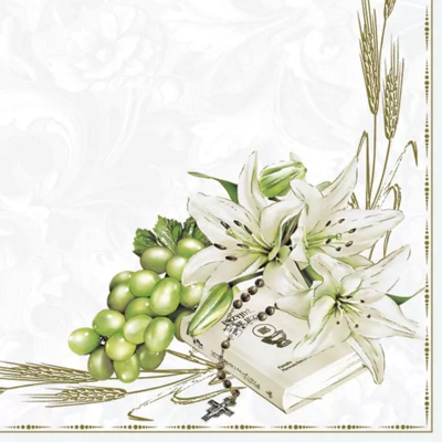 prayer book with lillies and grapes