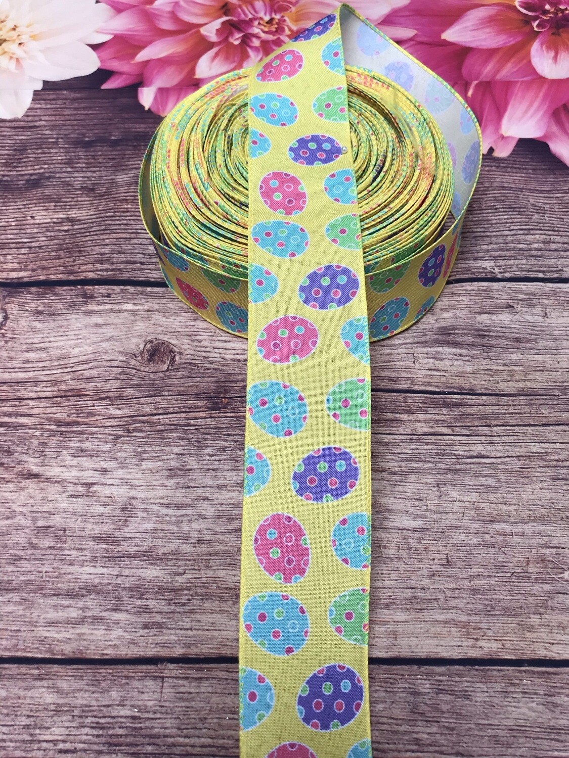 easter eggs on yellow