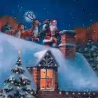 Santa on Rooftop with Reindeer