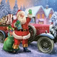 santa clause &amp; vintage car