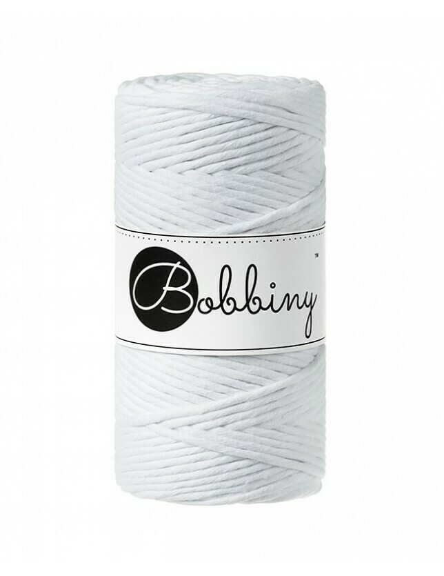 3mm Bobbiny Cord, Colour: White