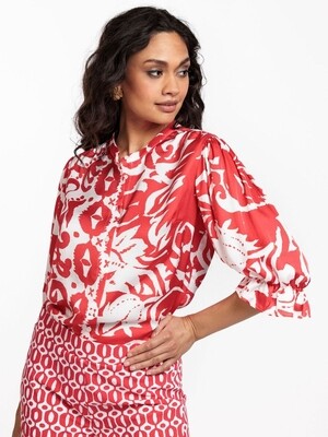 FAWN FLORAL SATIN BLOUSE RED/WHITE | STUDIO ANNELOES