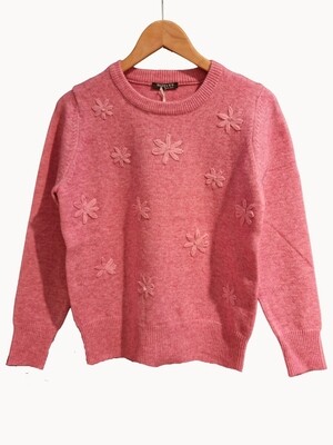 LYNN FLOWER EMBROIDED SWEATER CERISE | ROOTZ69 PRIVATE LABEL