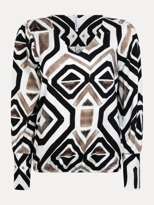 234 DENISE VISCOSE PRINTED TOP OFFWHITE TAUPE | ZOSO